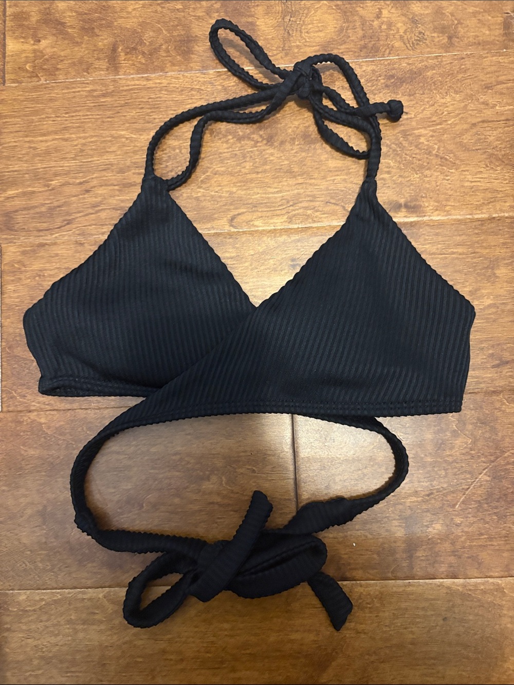 Black Ribbed Wrap Bikini Top